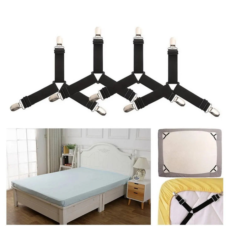 4 Pcs/lot Bed Sheet Fasteners Holder Gadgets for Bed Sheet Organizer Mattress Cover Clip For Home Elastic Straps Adjustable Clips
