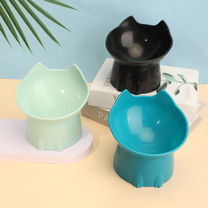 1 Pc WhiskerWare Elevated Cat Bowl, Anti-Tip Plastic Raised Pet Feeding Dish with Tilted Edge, Neck Protection Kitty Food