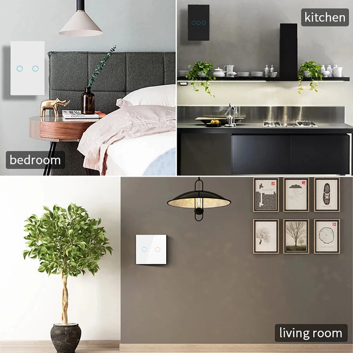 European AC100-240V Tempered Black White Crystal Glass Touch Switch Panel Wall Light Sensor Button 1/2/3 Gang 10A Interrupt