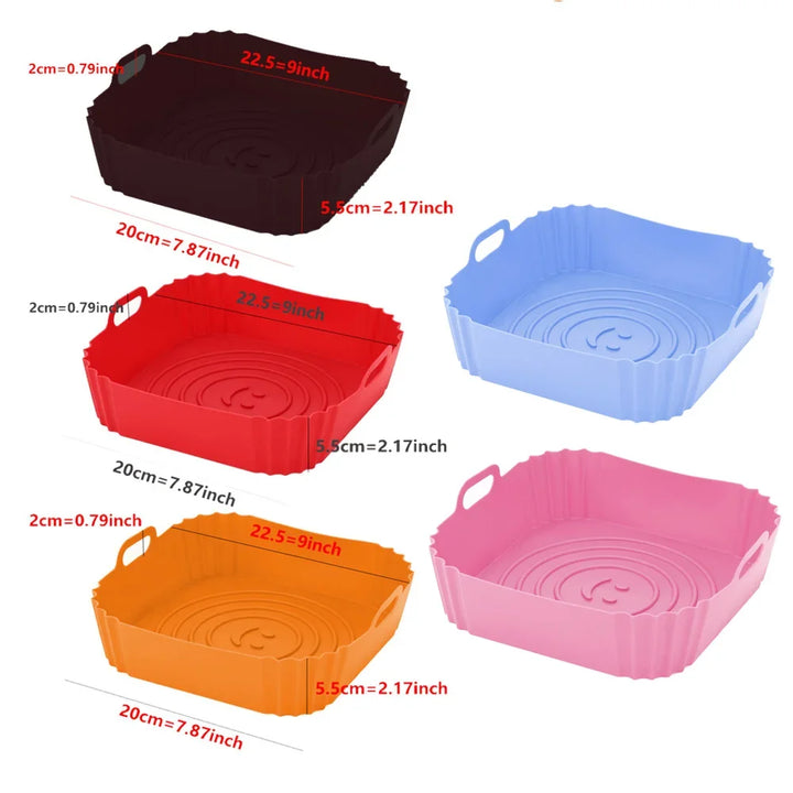 Accessoires de doublure de poêle en silicone réutilisables pour friteuse à air, plateau de cuisson au four, pizza, poulet, moule en silicone antiadhésif pour friteuse à air.