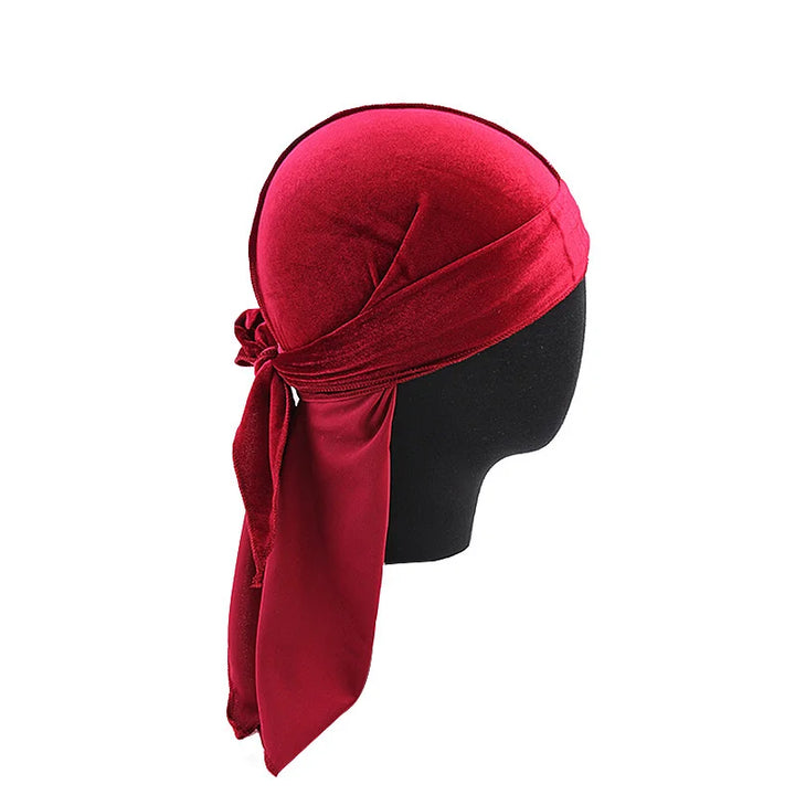 New Unisex Velvet Durags Bandana Turban Hat Men Women Breathable Long Tail Pirate Hats Cap Hip Hop Headband
