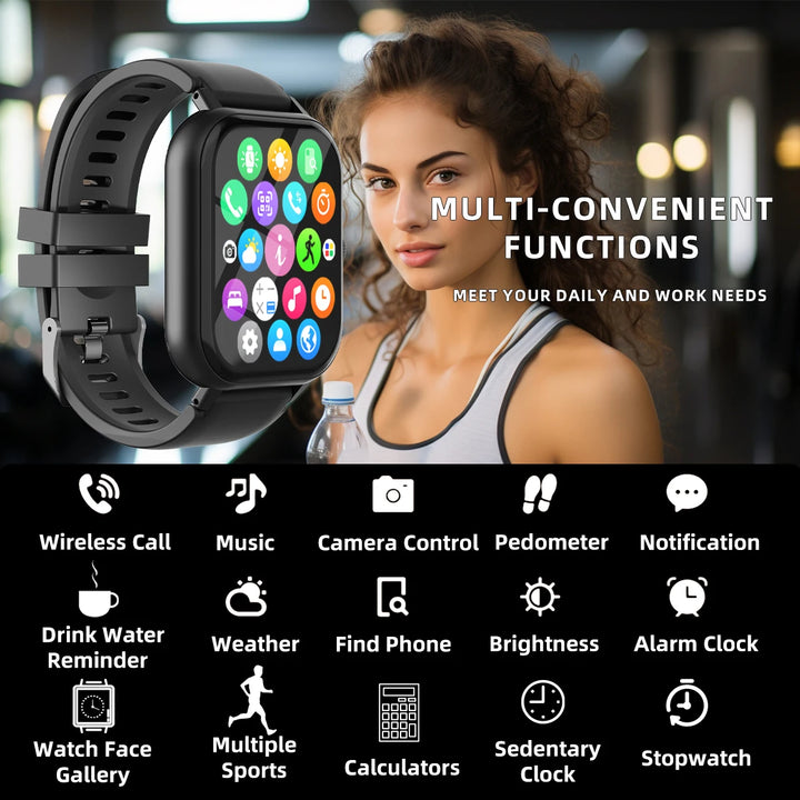 Reloj inteligente Bluetooth de 1.99" para hombres y mujeres, pantalla táctil completa, reloj deportivo de fitness con podómetro para Android e iPhone