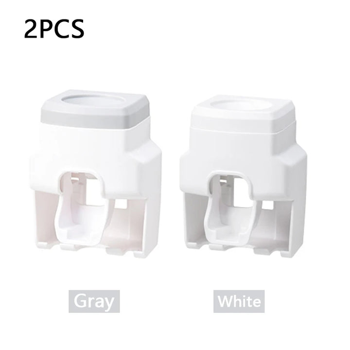 Conjunto de Dispensador de Creme Dental Automático Montado na Parede Extrusor Plástico Sem Perfuração Suporte para Escova de Dentes do Homem Preguiçoso Acessórios para Banheiro Gadget