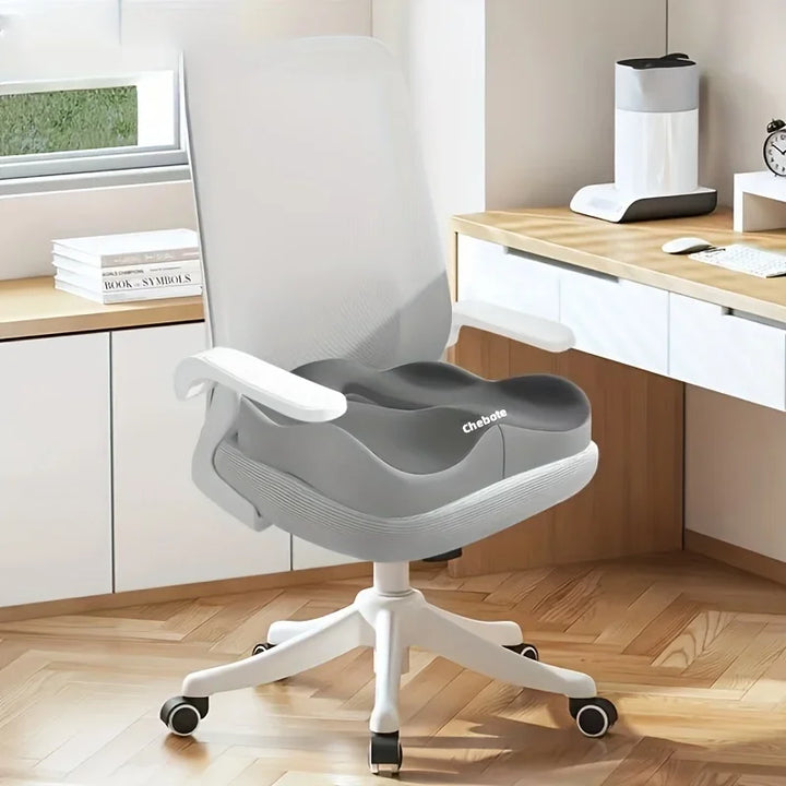 1 Pc Memory Foam Seat Cushion - 3D Ergonomic Support | Light Green & Grey, Washable Polyester, Car/Office Essentials