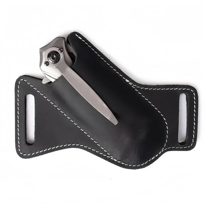 1 Pc Leather Sheath for Folding Knife - Anti-Scratch Belt Clip Holder with Waist Storage for Camping & EDC Tools