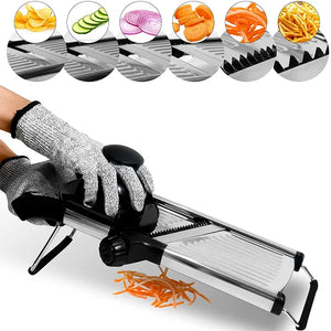 LMETJMA Mandolina Regolabile Affettatrice in Acciaio Inox Affettatrice di Verdure Chopper Cutter per Patate Pomodoro Cipolla Carota JT213