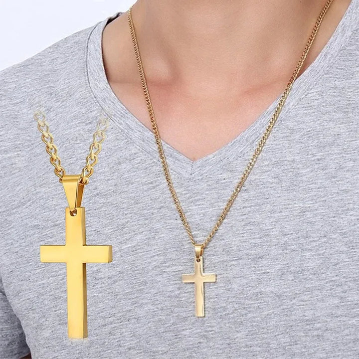 Trendy Stainless Steel Cross Pendant Necklace, Unisex Link Chain Design, Cool Punk Hip Hop Jewelry Gift for Boys and Girls.