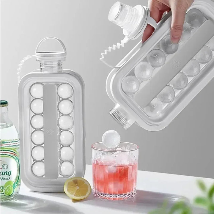 Vassoio per la produzione di ghiaccio in silicone portatile Bottiglia d'acqua 2 in 1 Stampo creativo per cubetti di ghiaccio Bancone bar da cucina Strumento per creare palline di ghiaccio per bevande fredde