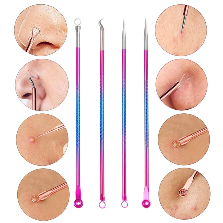4 Pcs Acne Blackhead Comedone Black Spot Pimple Blemish Remover Skin Care Women Beauty Acne Treatment Pore Cleanser Needle Hook