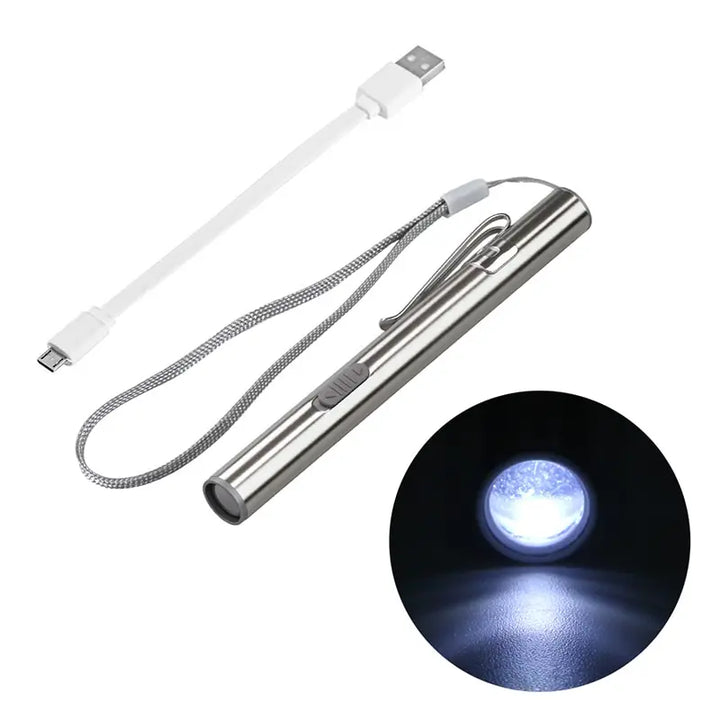 Mini lampe de poche médicale portable LED, rechargeable par USB, torche pour dentiste et infirmière avec clip en acier inoxydable