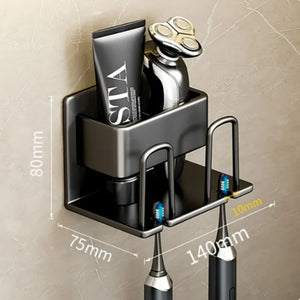 Soporte para cepillo de dientes eléctrico montado en la pared, sin perforaciones, para pasta de dientes, Barba, maquinilla de afeitar, gancho de almacenamiento, organizador de Set de accesorios de baño