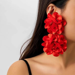 Big Fabric Flower Drop Earrings for Women Trendy Elegant Long Drop Earring Red Black White Flower Stud Earrings Wedding Jewelry