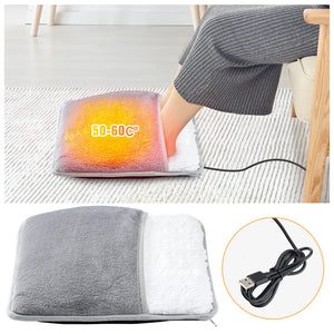 Almohadilla calefactora eléctrica para pies para invierno, calentador de pies lavable de felpa suave con carga USB, mejora el sueño, estera calentadora de pies para el hogar