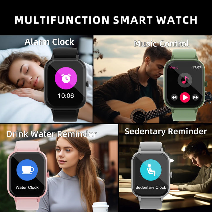 Reloj inteligente Bluetooth de 1.99" para hombres y mujeres, pantalla táctil completa, reloj deportivo de fitness con podómetro para Android e iPhone