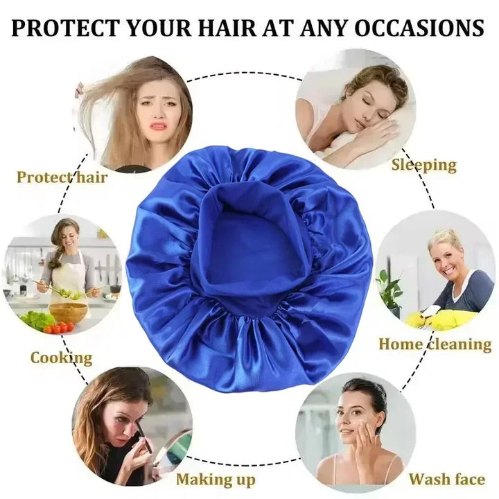 1 Pc Soft Silk Satin Lined Bonnet Large Satin Hair Bonnet Household Sleep Shower Cap Hair Wrap Cover for Long Hair Salon Tool