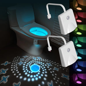 Lumière de toilette, veilleuses de toilette avec projecteur d'étoiles et capteur de mouvement 16 couleurs changeantes, veilleuse LED pour siège de cuvette de toilette