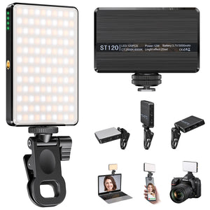 ST-120 LED luz de preenchimento de luz de vídeo recarregável 3000 MAh ajustada 3 modos de luz CRI95 portátil mini luz selfie 2500-9000K