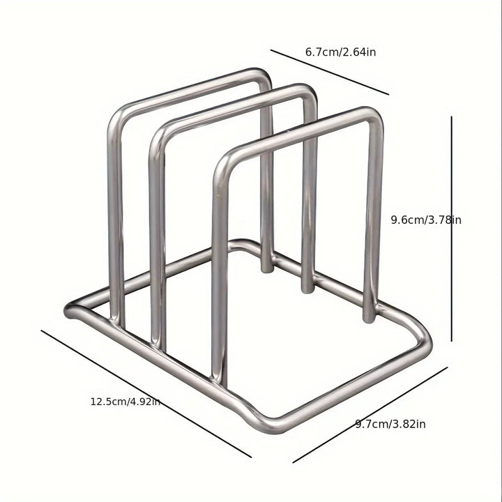 1pc Space-Saving Stainless Steel Pot Lid and Cutting Board Organizer Combo - Heavy-Duty Countertop Rack, kitchen organizer