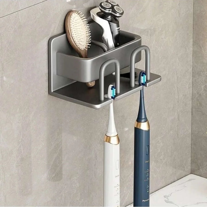 Porta spazzolino elettrico a parete senza punch, dentifricio, barba, rasoio, tazza, gancio portaoggetti, accessori per il bagno, set organizer