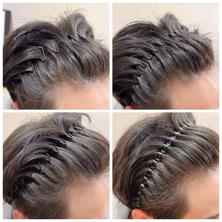 5pcs/set Metal Wave Hair Bands, Universal Headband For Men And Women, Non-slip Headband