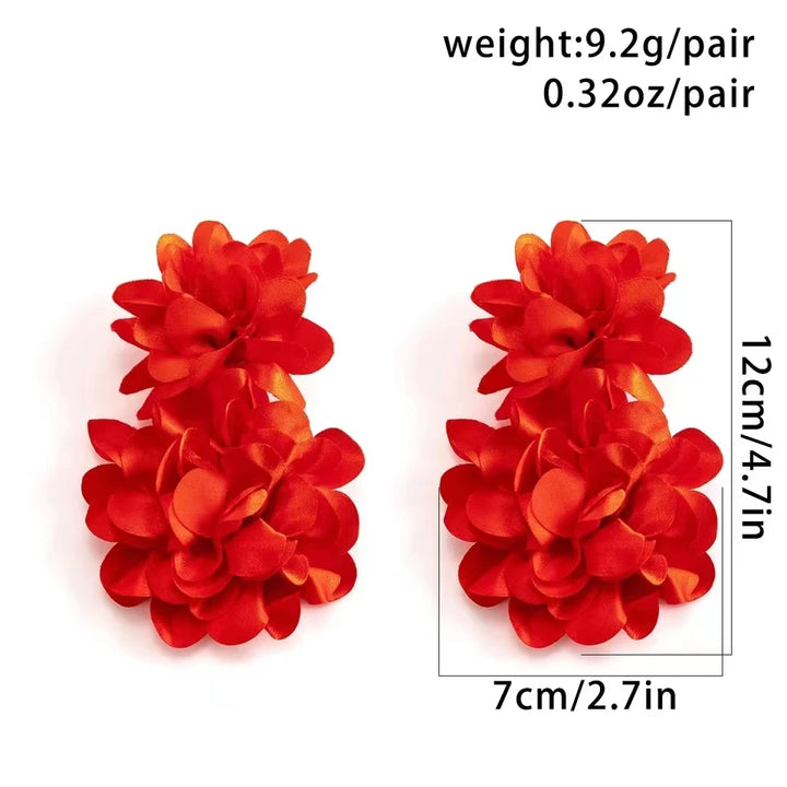 Big Fabric Flower Drop Earrings for Women Trendy Elegant Long Drop Earring Red Black White Flower Stud Earrings Wedding Jewelry