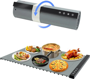 Roll Up Electric Warming Tray Foldable Portable Silicone Versatile Food Warmer 5 Temperature Settings with Safety Warning Sign