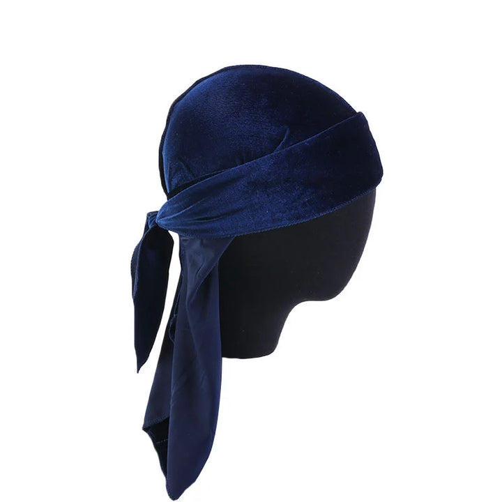 New Unisex Velvet Durags Bandana Turban Hat Men Women Breathable Long Tail Pirate Hats Cap Hip Hop Headband