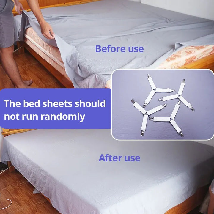 4 Pcs/lot Bed Sheet Fasteners Holder Gadgets for Bed Sheet Organizer Mattress Cover Clip For Home Elastic Straps Adjustable Clips