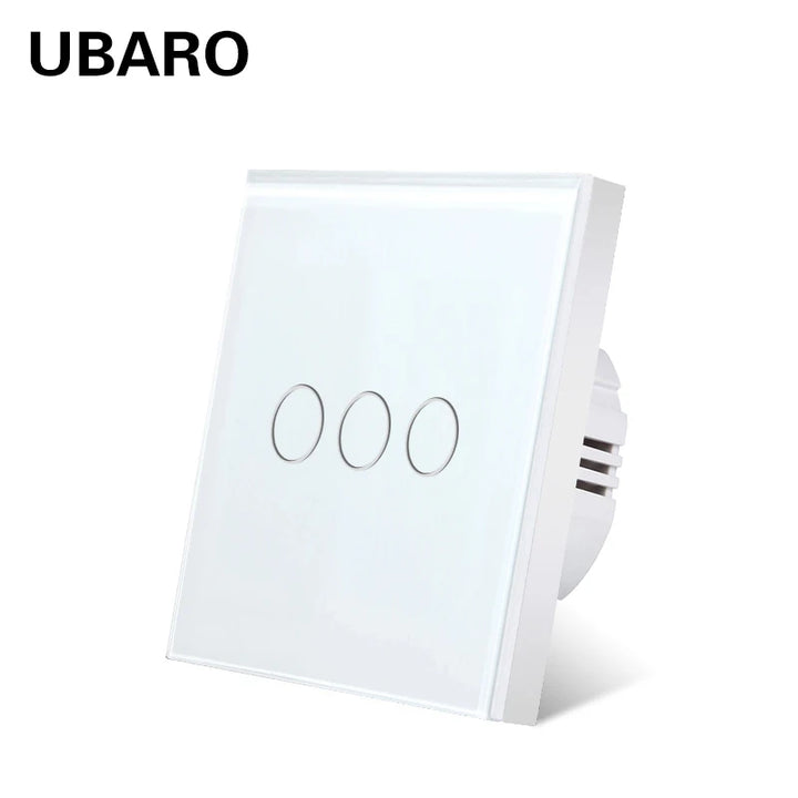 UBARO EU Standard Touch Switch Tempered Glass Panel 1 Gang Wall Light Switch AC110-240V Home No Neutral Wire Required