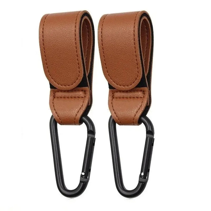 2 Pcs Leather Cart Hooks Baby Stroller Hook PU Adjustable Pram Hook Organizer Diaper Bag Hanger Children Travel Accessories