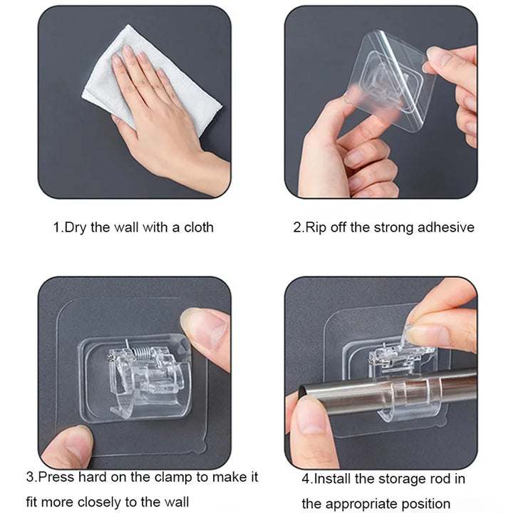 Set of 2/4/8 Self Adhesive Hooks Punch-free Curtain Rod Clip Hook Window Curtains Wall Hanging Holder Household Clamp Fixed Clip