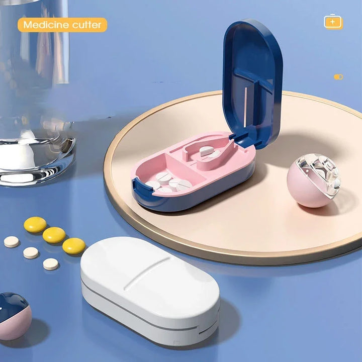 Portable Medicine Cutter Handy Tablet Quarter & Half Slicer with Storage Box - Easy Access Medicine Organizer Divider