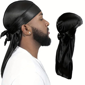 Men's Silk Durag Shower cap Bandana Silky Du Rag Doo Rag Long Tail Waves Cap