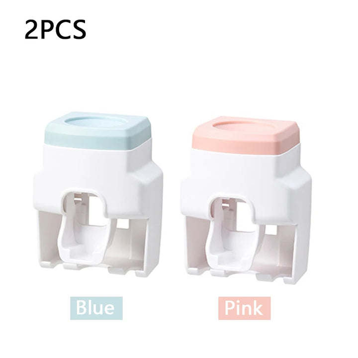 Conjunto de Dispensador de Creme Dental Automático Montado na Parede Extrusor Plástico Sem Perfuração Suporte para Escova de Dentes do Homem Preguiçoso Acessórios para Banheiro Gadget