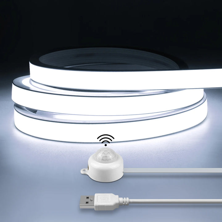 Smart PIR Motion Sensor Super Bright COB LED Strip Neon Light Auto ON/OFF 320leds/m Waterproof for Kitchen,Stair,Wardrobe Decor