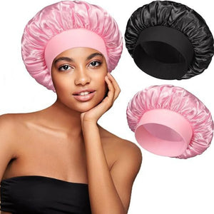 1PC Elastic Wide - Band Satin Bonnet, Women's Hair Care Cap, Multiple Color Options, Perfect for Bathing & Sleeping