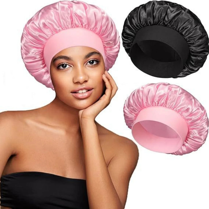 1PC Elastic Wide - Band Satin Bonnet, Women's Hair Care Cap, Multiple Color Options, Perfect for Bathing & Sleeping