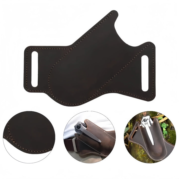 1 Pc Leather Sheath for Folding Knife - Anti-Scratch Belt Clip Holder with Waist Storage for Camping & EDC Tools