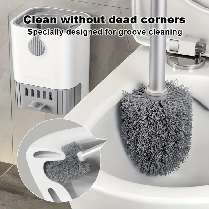 Toilet Brush Set With Holder, Wall Mounted Long Handle Toilet Brush Flexible Toilet Brush Bathroom Brush Cleaning Tools