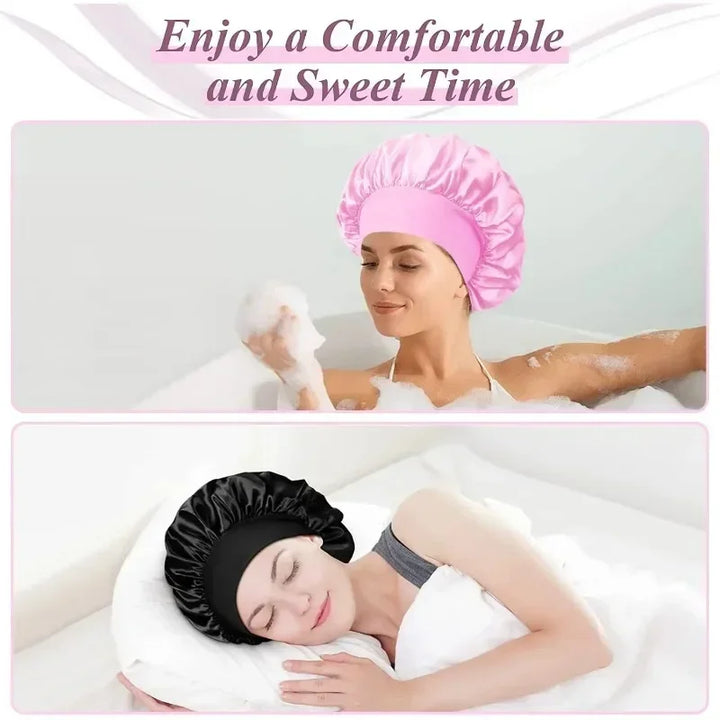 1 Pc Soft Silk Satin Lined Bonnet Large Satin Hair Bonnet Household Sleep Shower Cap Hair Wrap Cover for Long Hair Salon Tool