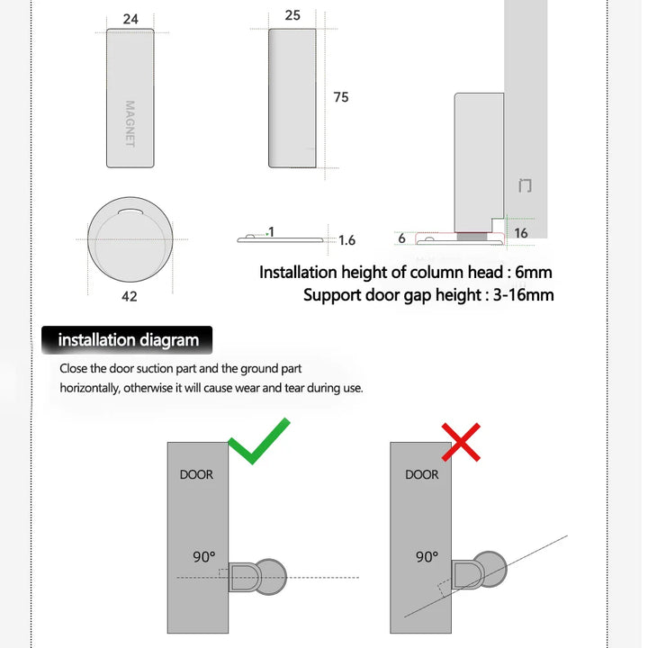 Tope de puerta magnético de acero inoxidable, base de puerta sin clavos gris y negro, herrajes para puertas Prevención de cierre de puertas Cierrapuertas con tope de puerta