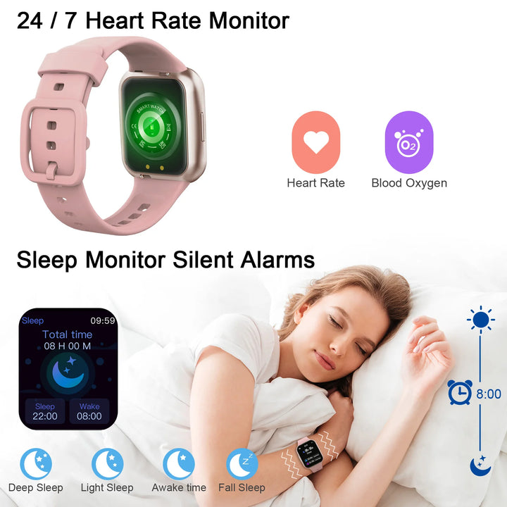 Relógio Inteligente, Relógio Fitness para Homens e Mulheres, Smartwatch Touch de 1,69'' com Pedomêtro/Monitor de Sono.