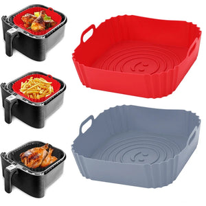 Accesorios de forro de sartén de aire reutilizables de silicona para freidoras de aire, bandeja para hornear en horno, pizza, pollo, molde de silicona antiadherente para freidora de aire.