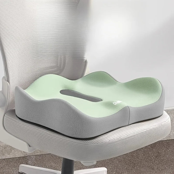 1 Pc Memory Foam Seat Cushion - 3D Ergonomic Support | Light Green & Grey, Washable Polyester, Car/Office Essentials