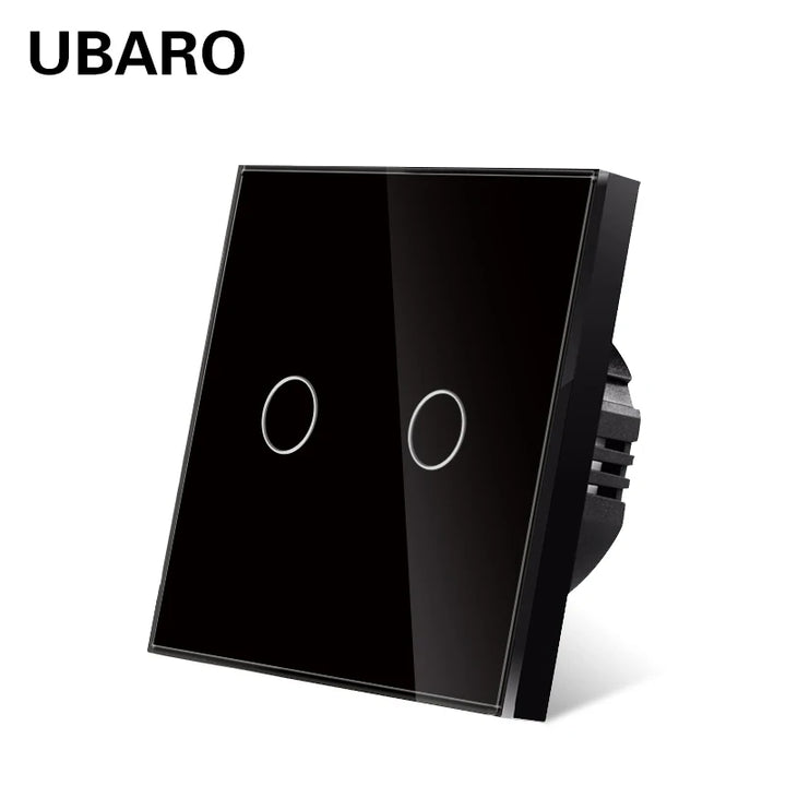 UBARO EU Standard Touch Switch Tempered Glass Panel 1 Gang Wall Light Switch AC110-240V Home No Neutral Wire Required