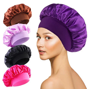 1 Pc Soft Silk Satin Lined Bonnet Large Satin Hair Bonnet Household Sleep Shower Cap Hair Wrap Cover for Long Hair Salon Tool