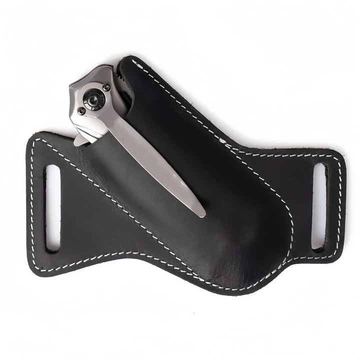 1 Pc Leather Sheath for Folding Knife - Anti-Scratch Belt Clip Holder with Waist Storage for Camping & EDC Tools