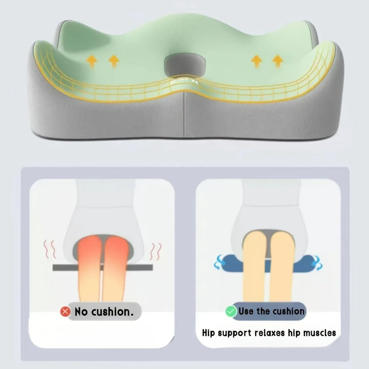 1 Pc Memory Foam Seat Cushion - 3D Ergonomic Support | Light Green & Grey, Washable Polyester, Car/Office Essentials
