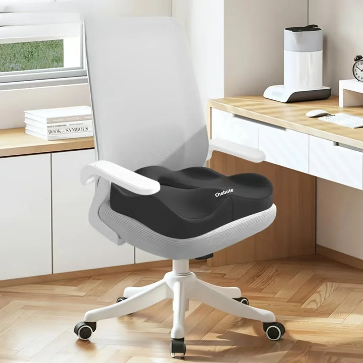 1 Pc Memory Foam Seat Cushion - 3D Ergonomic Support | Light Green & Grey, Washable Polyester, Car/Office Essentials