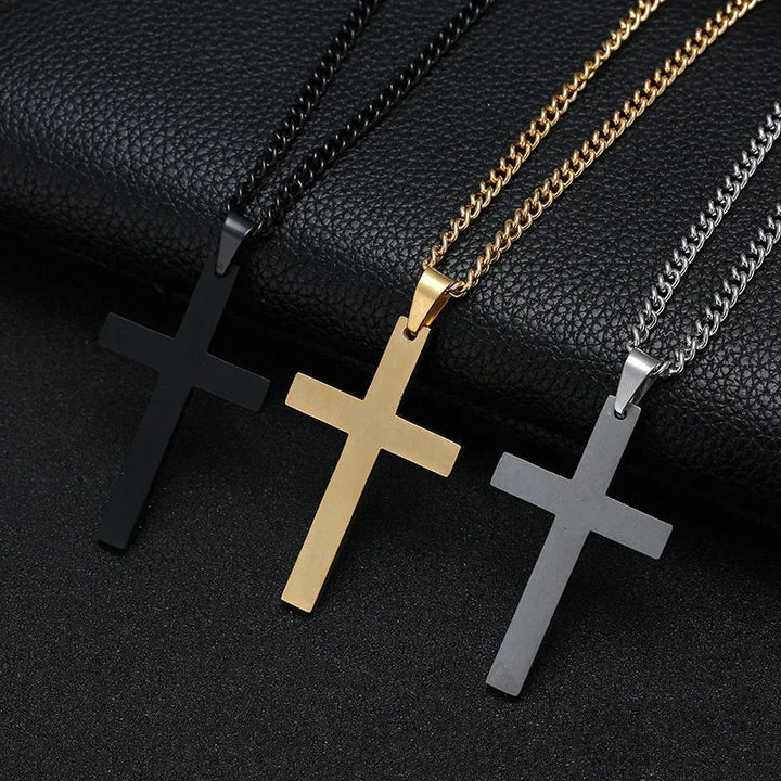 Trendy Stainless Steel Cross Pendant Necklace, Unisex Link Chain Design, Cool Punk Hip Hop Jewelry Gift for Boys and Girls.